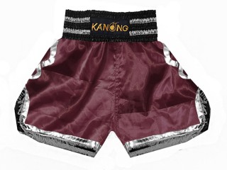 Boxing Trunks, Boxing Shorts : KNBSH-201-Maroon-Silver